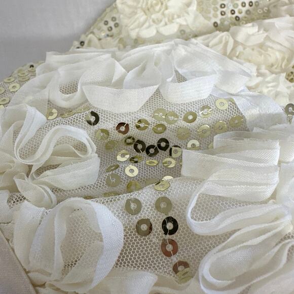 AMERICAN PRINCESS GIRL'S DRESS SIZE 3T IVORY GOLD SEQUIN RIBBON FLORAL - Picture 8 of 9